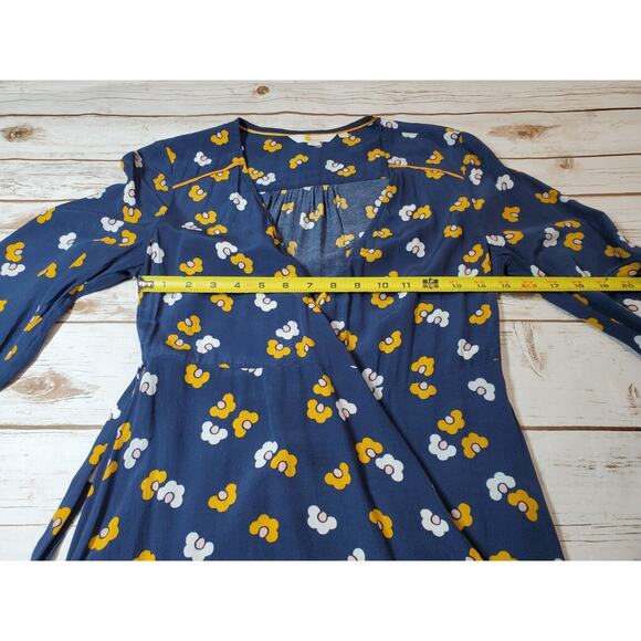 Boden Womens 2 Petite Wrap Dress Blue Floral Print FLORIS Daisy Long Sleeve - Picture 8 of 10